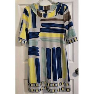 BCBG Maxazria Women's Multicolor Striped Cropped‎ Sleeve Sheath Dress Size Large